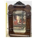 Beveled Mirror w/ fancy hooks & Oak frame 24/38