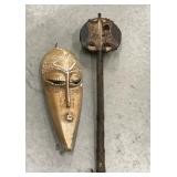 Carved wood tribal wall hanging, instrument *not