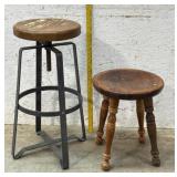 Industrial stool and Ethan Allen wooden stool