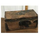 Primitive antique newspaper lined document box