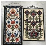 2 Swedish tapestries w/ birds, flowers- vintage