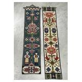 2 Swedish folk art tapestries- people, birds,