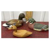 3 Wooden Carved Ducks