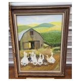 E Young barn with geese oil on board