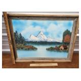 Painting mountains lake barn oil on canvas barn