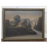 Vintage painting from Ithaca estate - house next