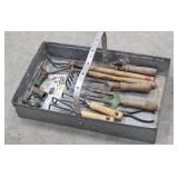 Galvanized tote & gardening tools
