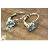 14k Gold Earrings W/ Blue Stone