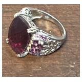 .925 Sterling Silver Ring With Red Ruby Color