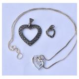 Marcasite & Sterling Heart Charms, Sterling
