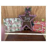1 wooden star door hanger, 2 tin signs