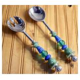 Salad Serving Set with Glass Bead & Pewter