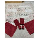 Christmas shower curtain - 2 red rugs, 2 red hand