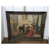 Print in wood frame- woman playing piano