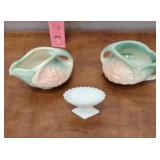 McCoy creamer and sugar milk glass pedestal salt