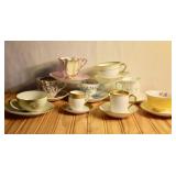 Lot of Teacups & Saucers. Hairline in Shamrock