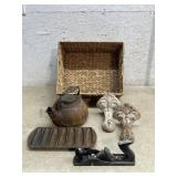 Cast Iron Tea Kettle & Corn Bread Pan, Plane &