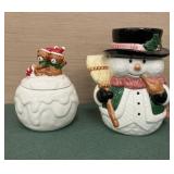Snowman and bear Christmas cookie jars