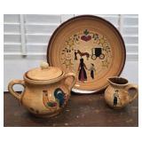 Pennsbury pottery plate, sugar bowl, & small