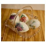 Candlewick Glass Basket with Antique Hand Painted