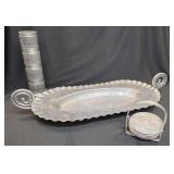 Norway pewter vase, & hammered aluminum tray &