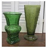 2 Vintage Green Vases