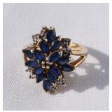 Gold over Sterling Blue Sapphire Cocktail Ring