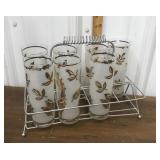 Golden foliage MCM beverage server, glasses