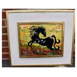 MCM Artist Signed Enamel on Copper Horse Picture