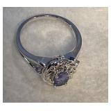 .925 Sterling Silver Ring Purple Stones