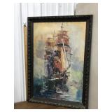 Large ship print, beautiful frame *not perfect