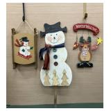 3 Christmas decorations- snowman stake, hanging