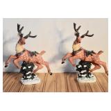 Pair of Jumping Reindeer Figures (resin)