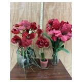 Silk Amaryllis - 3 different containers.   Clay