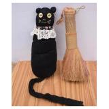 Primitive Style Black Cat & Small Broom