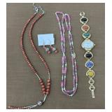 Necklaces, earrings, gemstone watch- watch is