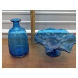 Art glass vase and pedestal dish