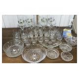 Glass pitcher, glasses, bowls