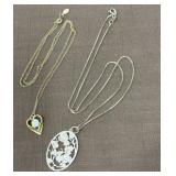 12k GF heart necklace, flower pendant tested 14k