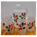 Hazel Atlas MCM Frosted Hand Painted Pitcher &