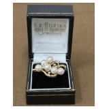 Brooch w/ pearls?, diamonds?, tested 10k gold