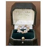 14k gold Cultured pink pearl? Brooch