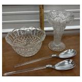 Glass handle serving utensils, vase and bowl