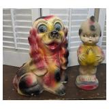 2 pcs carnival chalkware - Kewpie & dog