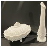 Vintage Fenton Hobnail Milk Glass Oval Covered