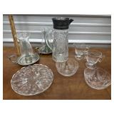 Etched glass cream abs sugar, bowls, footed