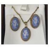 14k gold Wedgwood blue cameo necklace & 12k GF