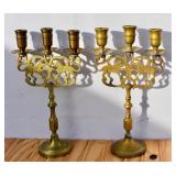 Pair of Brass Lion of Judah Candelabras