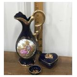 Limoges pitcher, trinket box etc