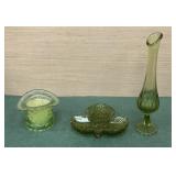 Green - vase, leaf dish, and hat candle